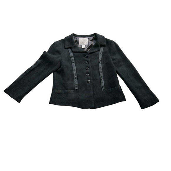 Rebecca Taylor Tweed Black Blazer Career Size 6 Preppy Academia Business Causal - Picture 2 of 12